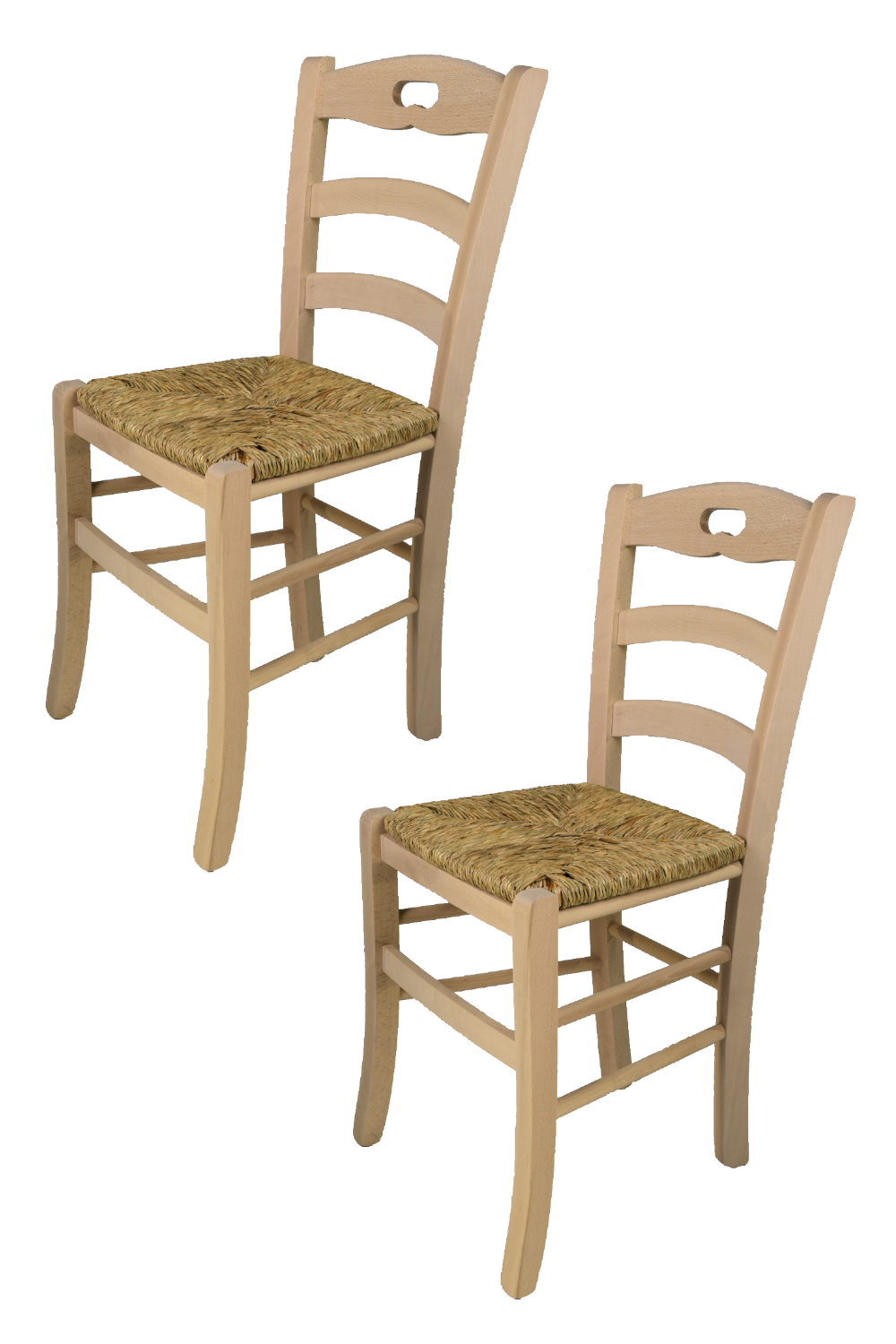Tommychairs – Set 2 sillas Savoie para cocina y comedor, estructura en madera de haya lijada, no tratada, 100% natural y asiento en paja