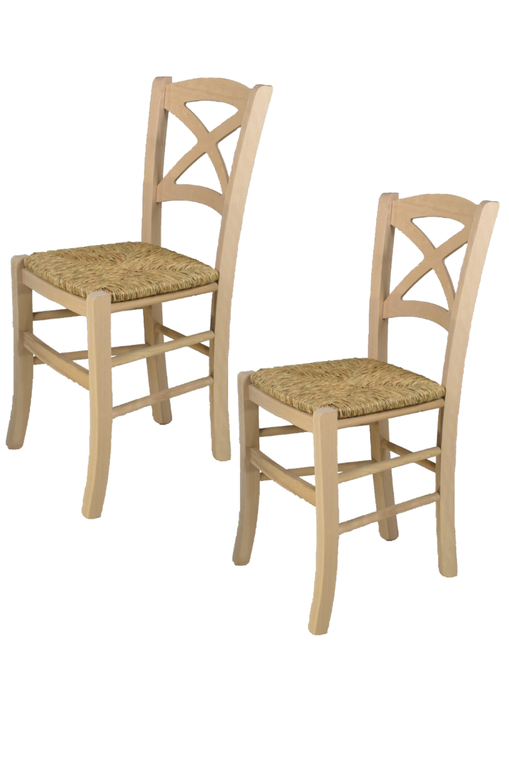 Tommychairs – Set 2 sillas Cross para Cocina y Comedor, Estructura en Madera de Haya lijada, no tratada, 100% Natural y Asiento en Paja