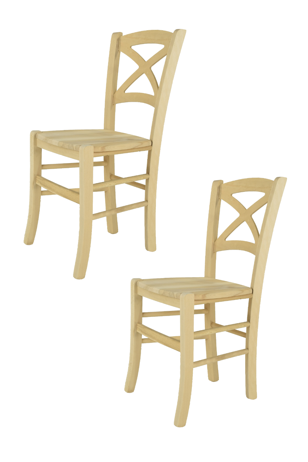 Tommychairs – Set 2 sillas Cross para cocina y comedor, estructura en madera de haya lijada, no tratada, 100% natural y asiento en madera